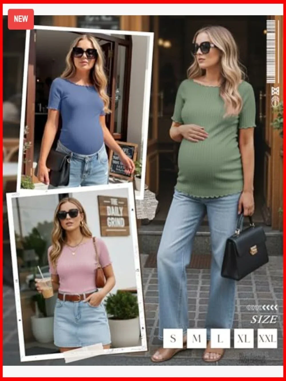 3 Pack Maternity Cotton Spandex Ribbed Shirts Short Sleeve Boat Neck Lettuce